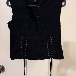 Black Lace-Up Women's Top